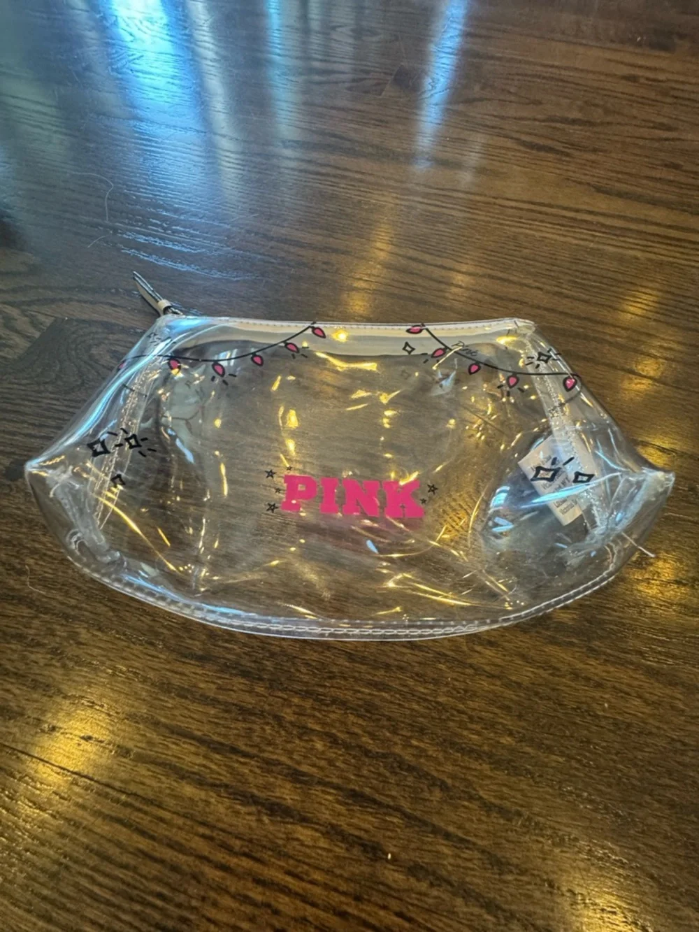 PINK Victoria's Secret Clear Cosmetic Pouch with Pink Lettering